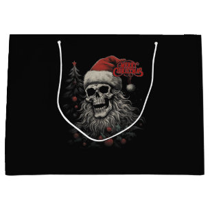 Skeleton Skull Funny Merry Christmas Santa Matchin Large Gift Bag
