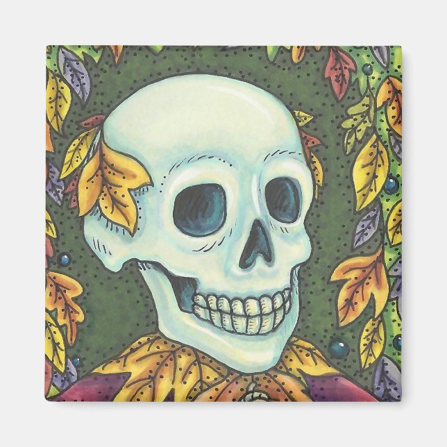 SKELETON SKULL, GENTLEMAN HALLOWEEN MAGNET Square (Front)