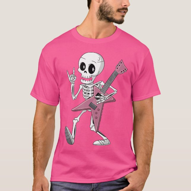 Skeleton Skull Guitar Rock On Heavy Metal Devil Ho T-Shirt (Front)