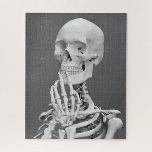 Skeleton Skull Halloween Black and White Gray Jigsaw Puzzle