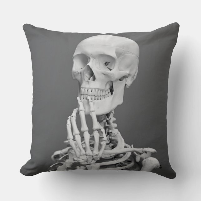 Skeleton Skull Halloween Black and White Grey Cushion (Front)