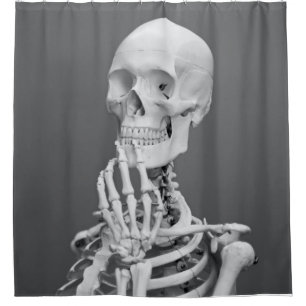 Skeleton Skull Halloween Black and White Grey Shower Curtain