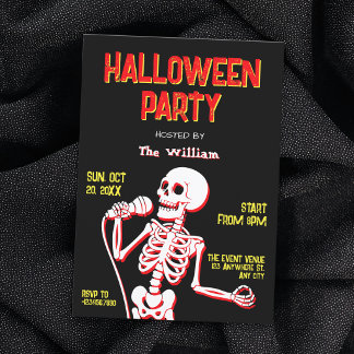 Skeleton skull halloween party invitation