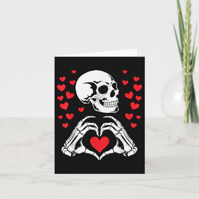 Skeleton Skull Hands Heart Valentines Day Funny Bo Card (Front)