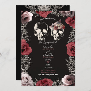 Skeleton Skull Mauve Dusty Rose Gothic Engagement  Invitation