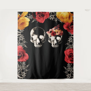 Skeleton Skull Red Yellow Photography Backdrop Tapestry