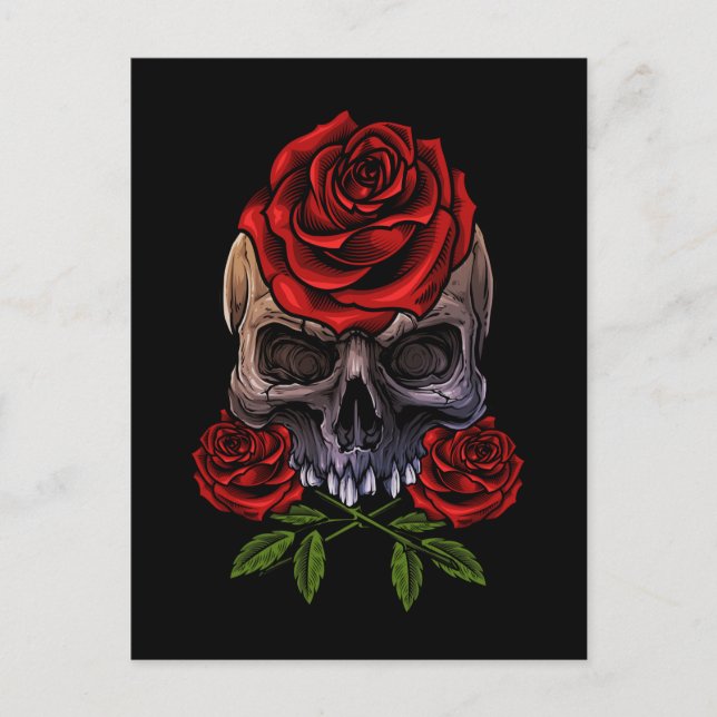 Skeleton Skull Roses Romantic Floral Death Postcard (Front)