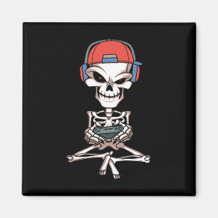 Skeleton Skull Video Gamer Halloween Outfit Men Bo Magnet