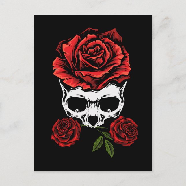 Skeleton Skull with Roses Romantic Floral Death Postcard (Front)