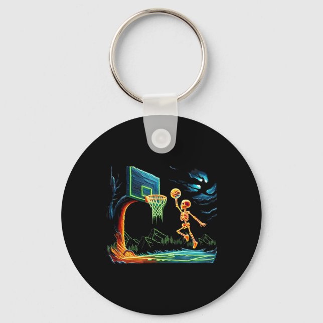 Skeleton Slam Dunk Hoop Bysketbyll Halloween Men B Key Ring (Front)