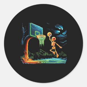 Skeleton Slam Dunk Hoop Sketll Halloween Men Boys  Classic Round Sticker