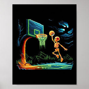 Skeleton Slam Dunk Hoop Sketll Halloween Men Boys  Poster