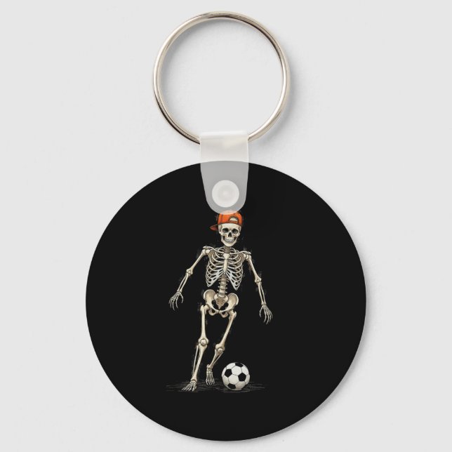 Skeleton Soccer Halloween Funny Spooky Playing Soc Key Ring (Front)