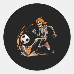 Skeleton Soccer Player Pumpkin Head Funny Hallowee Classic Round Sticker