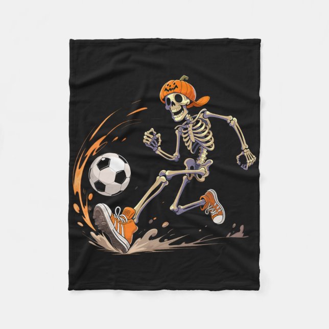 Skeleton Soccer Player Pumpkin Head Funny Hallowee Fleece Blanket (Front)