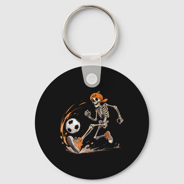 Skeleton Soccer Player Pumpkin Head Funny Hallowee Key Ring (Front)