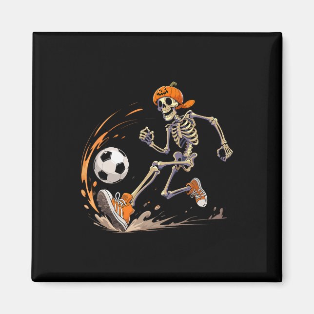 Skeleton Soccer Player Pumpkin Head Funny Hallowee Magnet (Front)
