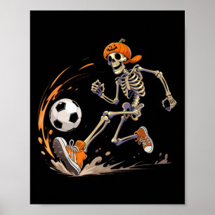 Skeleton Soccer Player Pumpkin Head Funny Hallowee Poster