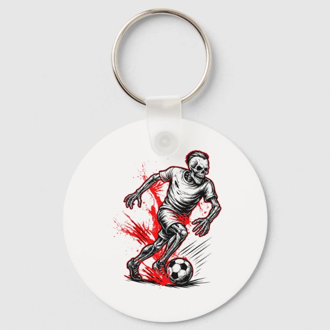 Skeleton Soccer Player - Spooky Halloween Ghost  Key Ring (Front)