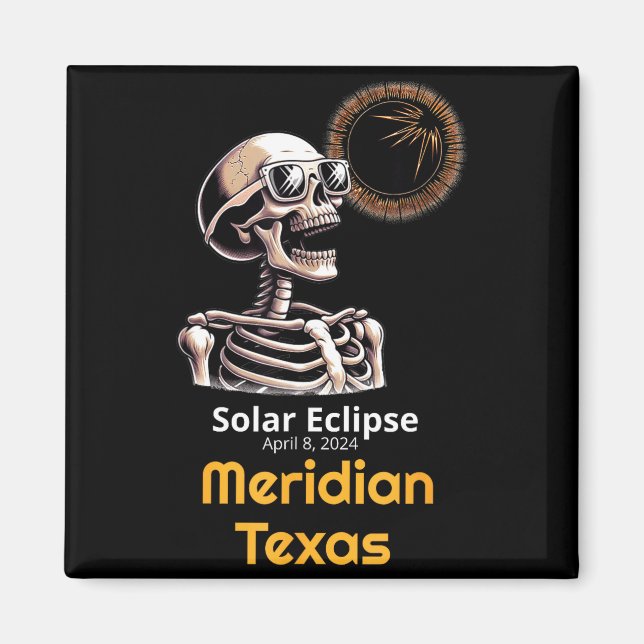 Skeleton Solar Eclipse Meridian Texas Illustration Magnet (Front)