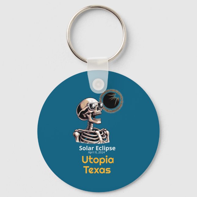 Skeleton Solar Eclipse Utopia Texas Key Ring (Front)