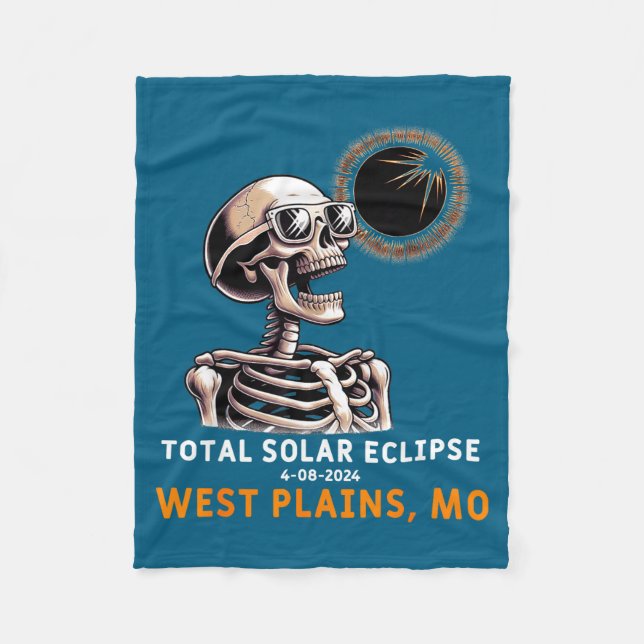 Skeleton Solar Eclipse West Plains Illustration Fleece Blanket (Front)
