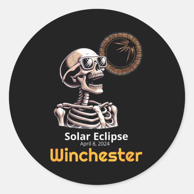 Skeleton Solar Eclipse Winchester Indiana Classic Round Sticker (Front)