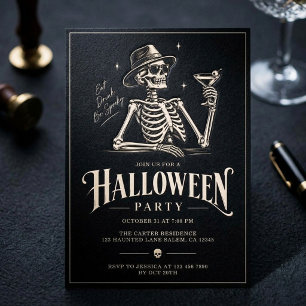Skeleton Spooky Cocktail Party Adult Halloween Invitation