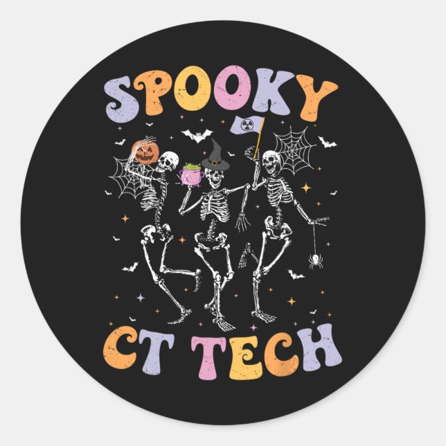 Skeleton Spooky Ct Tech Computed Tomography Tech H Classic Round Sticker (Front)