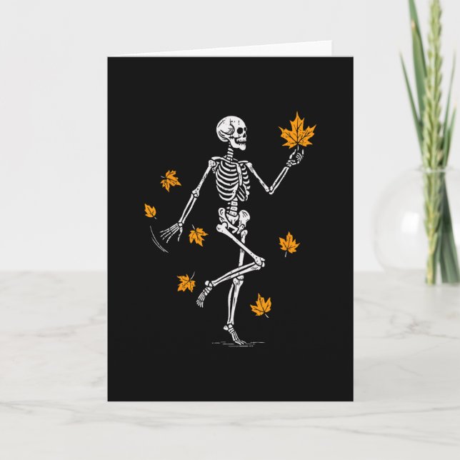 Skeleton Spooky Dancing Fall Halloween Thanksgivin Card (Front)