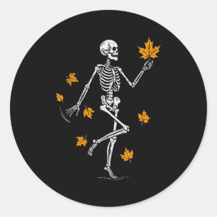 Skeleton Spooky Dancing Fall Halloween Thanksgivin Classic Round Sticker