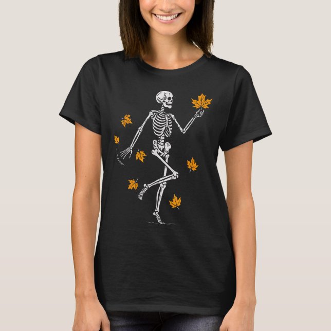 Skeleton Spooky Dancing Fall Halloween Thanksgivin T-Shirt (Front)