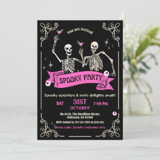 Skeleton Spooky Party Halloween Costume Cocktail Invitation