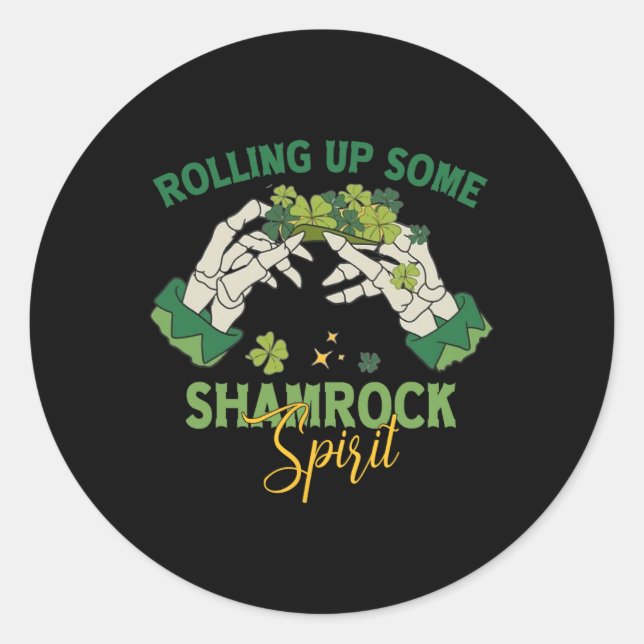 Skeleton St Patricks Day Rolling Up Some Shamrock  Classic Round Sticker (Front)