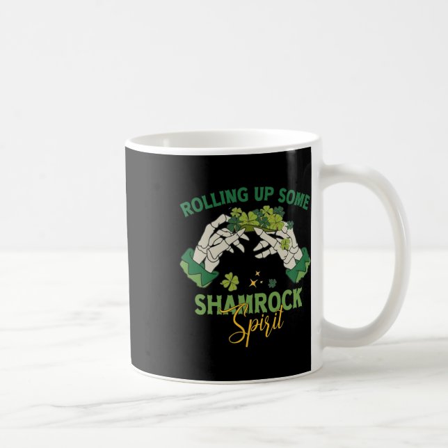 Skeleton St Patricks Day Rolling Up Some Shamrock  Coffee Mug (Right)