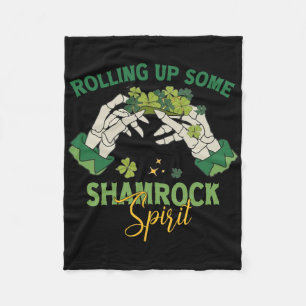 Skeleton St Patricks Day Rolling Up Some Shamrock Fleece Blanket