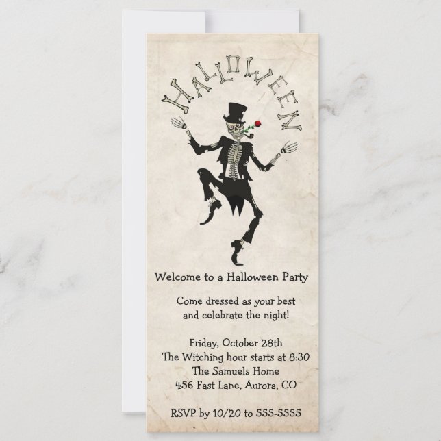 Skeleton Steampunk Halloween Bachelor B'day Party Invitation (Front)