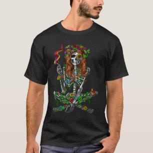 Skeleton Stoner Smoking Weed Psychedelic Festival  T-Shirt