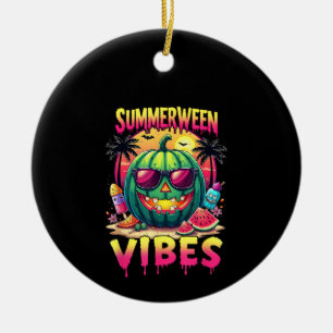 Skeleton Summer Summerween Vibes Watermelon Jack-O Ceramic Ornament