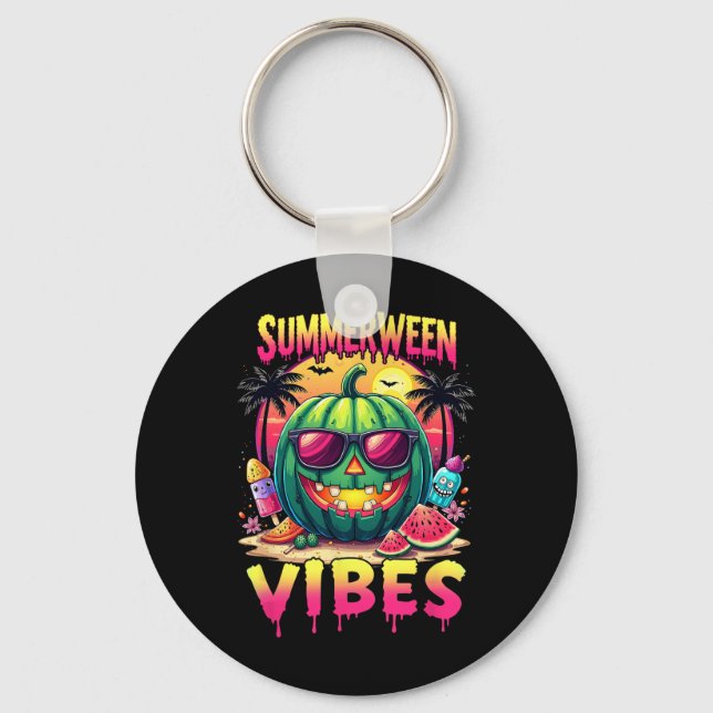 Skeleton Summer Summerween Vibes Watermelon Jack-o Key Ring (Front)