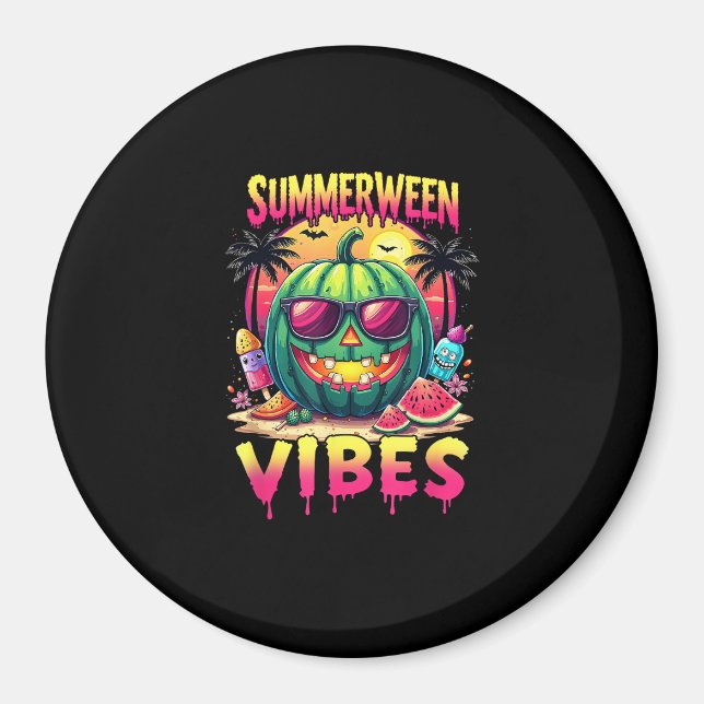 Skeleton Summer Summerween Vibes Watermelon Jack-O Magnet (Front)