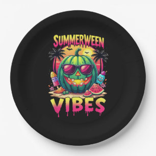 Skeleton Summer Summerween Vibes Watermelon Jack-O Paper Plate