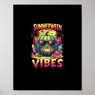 Skeleton Summer Summerween Vibes Watermelon Jack-O Poster
