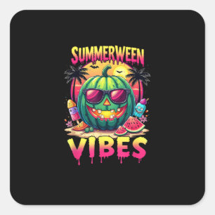 Skeleton Summer Summerween Vibes Watermelon Jack-O Square Sticker