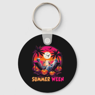 Skeleton Summer-ween Beach Halloween Vibe Sunset P Key Ring