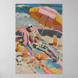 Skeleton Sunbathing Print Whimsigoth Summerween