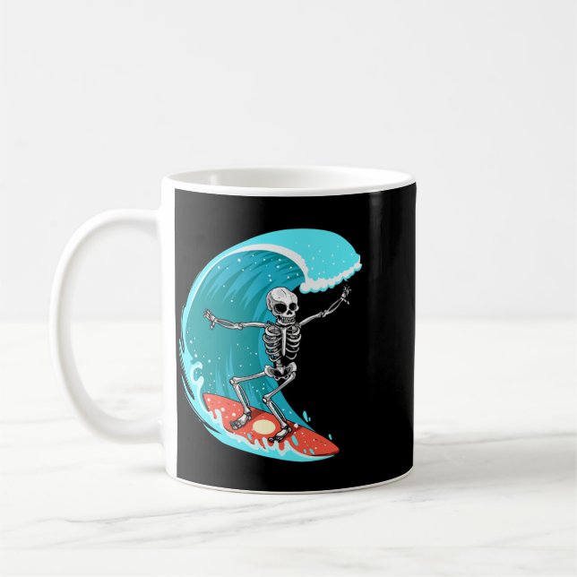 Skeleton Surfer Halloween Funny Wave Surfing Surf Coffee Mug (Left)