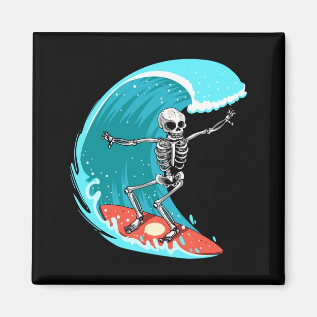Skeleton Surfer Halloween Funny Wave Surfing Surf Magnet (Front)