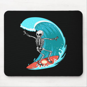 Skeleton Surfer Halloween Funny Wave Surfing Surf Mouse Pad