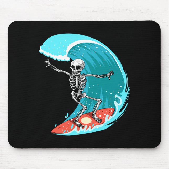 Skeleton Surfer Halloween Funny Wave Surfing Surf Mouse Pad (Front)
